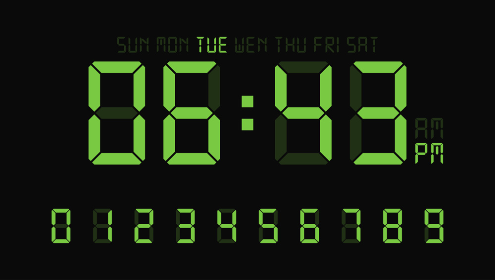 Digital clock number set or calculator electronic numbers. Vector illustration