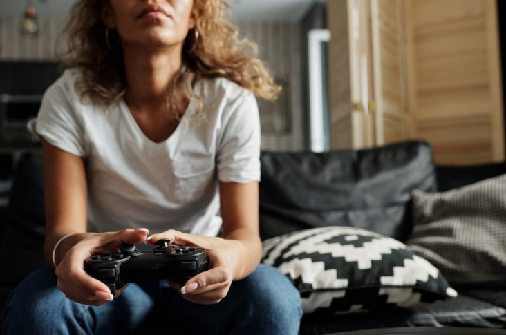 woman playing a video game